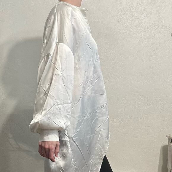 Esteban Cortazar Winter White Crinkled Satin Tunic size FR 34 Designer - Picture 9 of 13